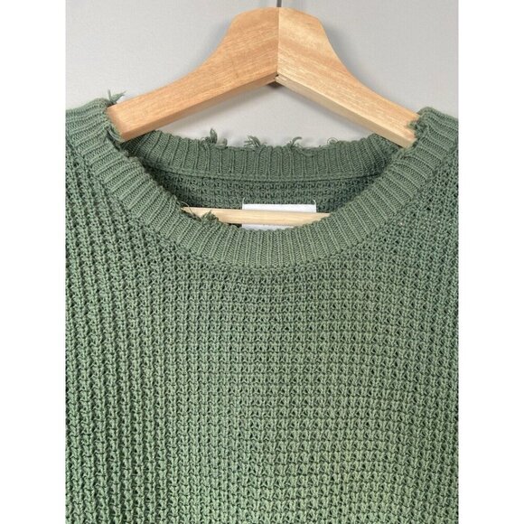 Pistola Olga Distressed Olive Green Crewneck Waffle Knit Sweater Size X-Small XS - Picture 4 of 13